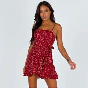 Red polka dot Princess Polly wrap dress, NWT